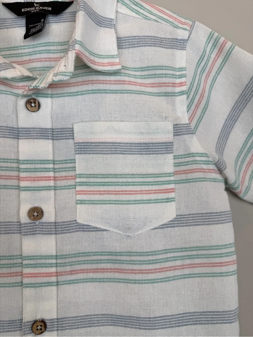 Eddie Bauer Boys 2 Pc Outfit Set Size 6 Striped Button Down Teal Shorts